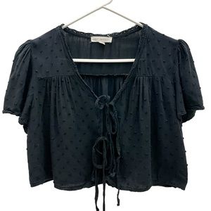 LA Hearts Black Butterfly Sleeve Tie Front Crop Top